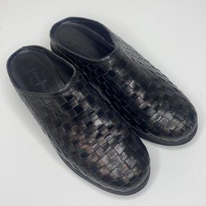 Cole Haan black leather woven clogs